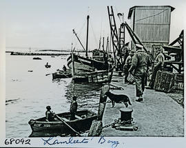 Lamberts Bay, 1957. Fishing boats at quay.