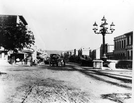 Durban. West Street with cart and elaborate lamp post.