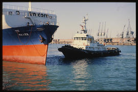 Port Elizabeth, 1981. Tug 'PJC du Plessis' with 'Mkuze' in Port Elizabeth Harbour. [Jan Hoek]
