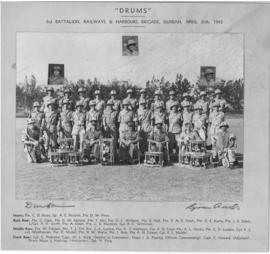 Durban, 10 April 1943. SAR&H Brigade Third Battalion 'Drums' band at Hoy Park. (Lynn Acutt)