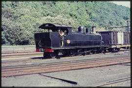 Durban. SAR Class H1 No 321 with driver and fireman at Bayhead coal terminal in Durban harbour.