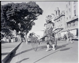 Durban, 1945. Zulu rickshaw in city street.
