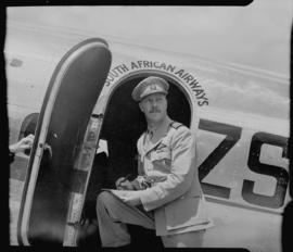 Circa 1946. SAA Pilot with SAA Lockheed Lodestar ZS-ATE.