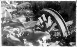 Wheel parts of locomotive 'Natal' which hauled the first train in Natal. Submerged in the muddy b...