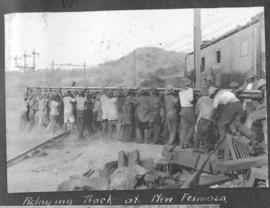 Estcourt district, circa 1925. Relaying track at New Formosa. (Album on Natal electrification)