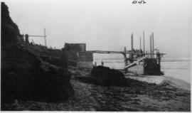 Wilderness, circa 1926. Kaaimans River bridge construction: Building Knysna abutment and sinking ...