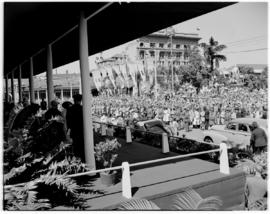 Durban, 22 March 1947.  Royal family and dignitaries arriving at the dais.