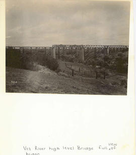 Winburg district, circa 1900. Repairs being carried out on the high level bridge over the Vet Riv...