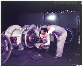 Pretoria, September 1968. Inspection of large electrical motor at Koedoespoort.