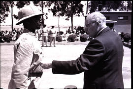Kroonstad Railway Training College, September 1953. Presentation of medals to railway police by M...