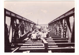 Pretoria, circa 1900. Tracklaying on steel bridge at Irene during Anglo-Boer War.