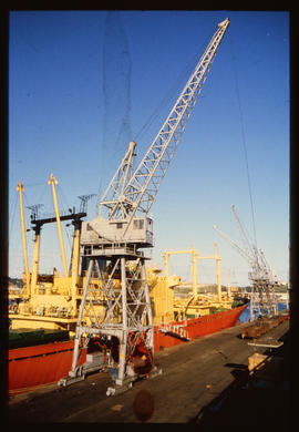 East London, June 1986. Wharf crane in Buffalo Harbour. [Z Crafford]