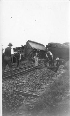 Track repair at derailed locomotive. (Lund collection)