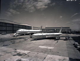
SAA Boeing 747 ZS-SAN 'Lebombo'. The old and the new. Boeing 747 parked next to SAA Boeing 707 Z...