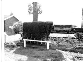 Charlestown, October 1971. Horse tethering post at railway station.