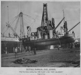 East London. New 'Fire Float' loaded off the 'Fort Salisbury' with a 50-ton crane in Buffalo Harb...