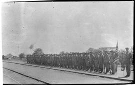 Pienaars River. Troops lines up at railway station.