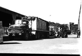 Cape Town, April 1971. Loading apples. SAR Mercedes truck No MT18722.