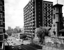 Johannesburg, 1967. Twist Street on Hospital Hill in Hillbrow. Lutheran Church on right.