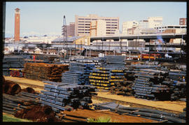 Port Elizabeth. Piles of structural steel in goods yard.