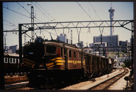 Johannesburg. SAR Class 3E on goods train at Ellis Park travelling toward Germiston.