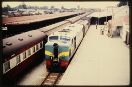 Mafeking. RR Class DE2 diesel locomotive at railway station.