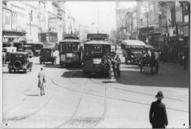 Cape Town. Street scene with trams.