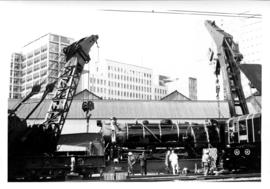 Johannesburg. SAR Class 16DA being mounted for exhibition at Milner Park.