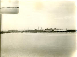 Walvis Bay, 1925. Construction of harbour. Buildings.