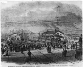 Wellington. Arrival of first train at the opening of the Cape Town - Wellington railway.