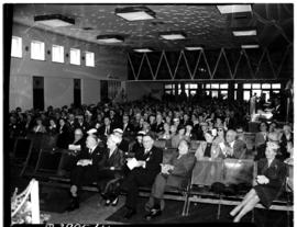 Cape Town, November 1955. Opening of DF Malan Airport.  Crowd seated inside building.