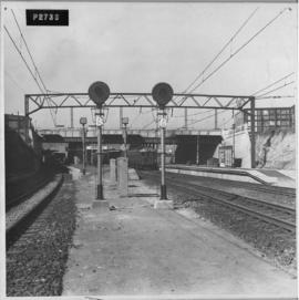 Johannesburg. Searchlight signals at approach to Jeppe Station.