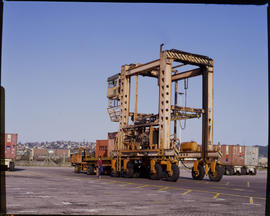 Durban, July 1986. Mobile container lift in Durban harbour. [Z Crafford]