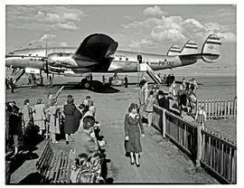 Johannesburg, 1948. Palmietfontein airport. KLM Lockheed Constellation PH-TAU arriving.
