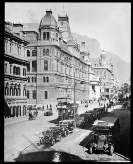 Cape Town. Trams and cars in Adderley Street.