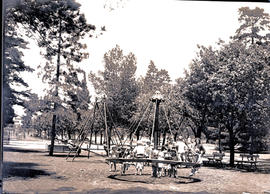 Johannesburg. Children playing on swing in park.