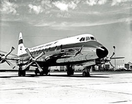 Johannesburg, 1957. Jan Smuts airport. SAA Vickers Viscount ZS-CDU 'Bosbok'.