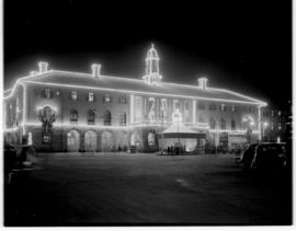 Pretoria, 29 March 1947. Railway station building at night.