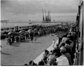 Cape Town, 24 April 1947. Royal Train and crowd at Royal family departure from Table Bay Harbour