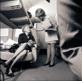 
SAA Boeing 707 interior. Cabin service. Hostess.
