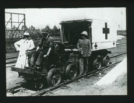 Motorised trolley with rail ambulance.