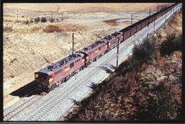 Ermelo district. A pair of SAR Class 7E's and one SAR Class 7E1 with coal train on the Richards B...