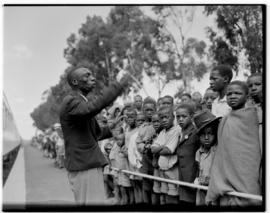 Eastern Cape, 10 March 1947. Children singing to greet the Royal Train.