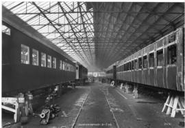 Birmingham, England, 1938.  Blue Train coaches under construction at Metropolitan-Cammell Carriag...