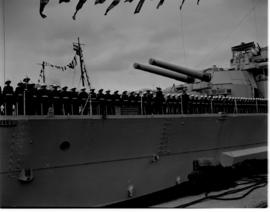 Cape Town, 24 April 1947. Guard of honour on the deck of 'HMS Vanguard'.
