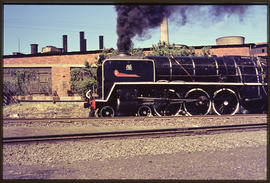 Side view of SAR Class 16E No 859 with winged side plate 'City of Bloemfontein'.