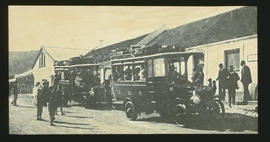 Hermanus, circa 1912. SAR Dennis buses arriving.