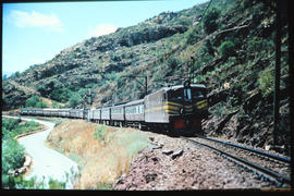 Tulbagh district, 1982. SAR Class 5E with passenger train in Tulbaghkloof.