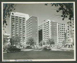 Johannesburg, 1952. Tall apartment blocks at Clarendon Circle, Hillbrow.
