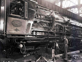 Cape Town, 1953. Salt River workshops, assembling SAR Class 25 No 3403.